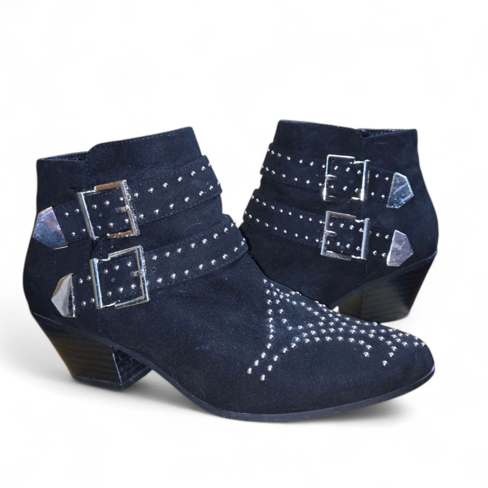 International Concepts  Liliana Faux Suede Studded/ Buckle Ankle Boots Size 6.5